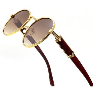 Round‎ Sunglasses Gold Frame Brown Lens Fashion Shades Designer Style Trendy New